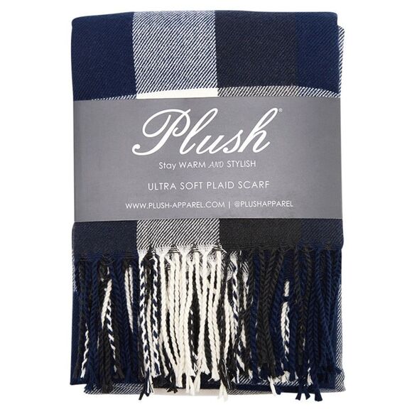 ❤️‍🔥HP❤️‍🔥 Plush Apparel Blue & White Ultra Soft Fringe Scarf - Picture 2 of 8